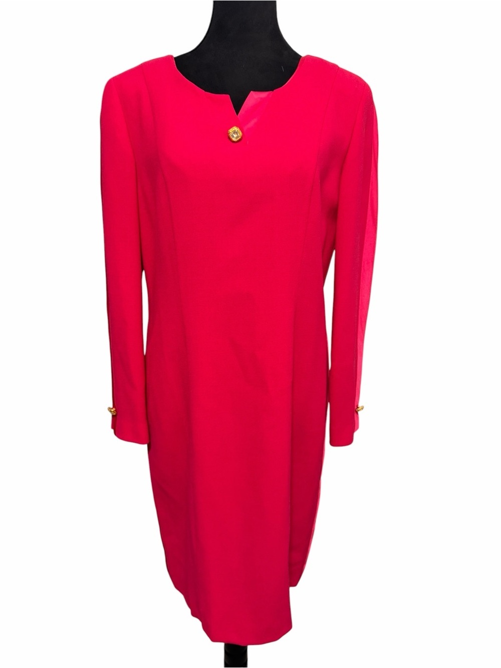 Louis Feraud Wool Long Sleeve Shift Dress Red